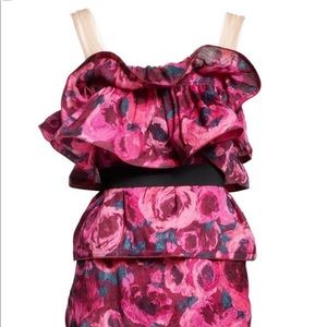 Floral Ruffled Pink Women’s Dress with Black Waistband